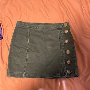 Free People Green Button-Detail Mini Skirt